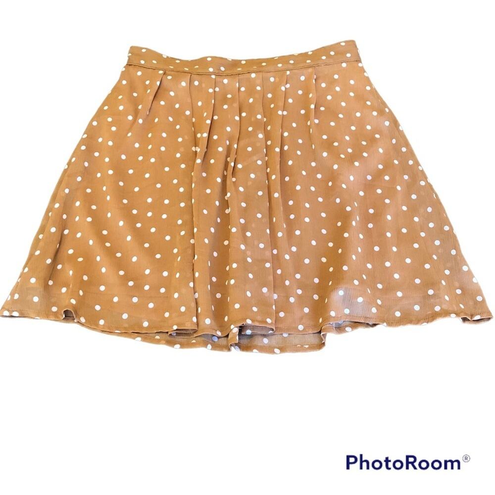 Old Navy Polka Dot Mini Skirt Brown White Pleated Elastic Waist Women’s XS